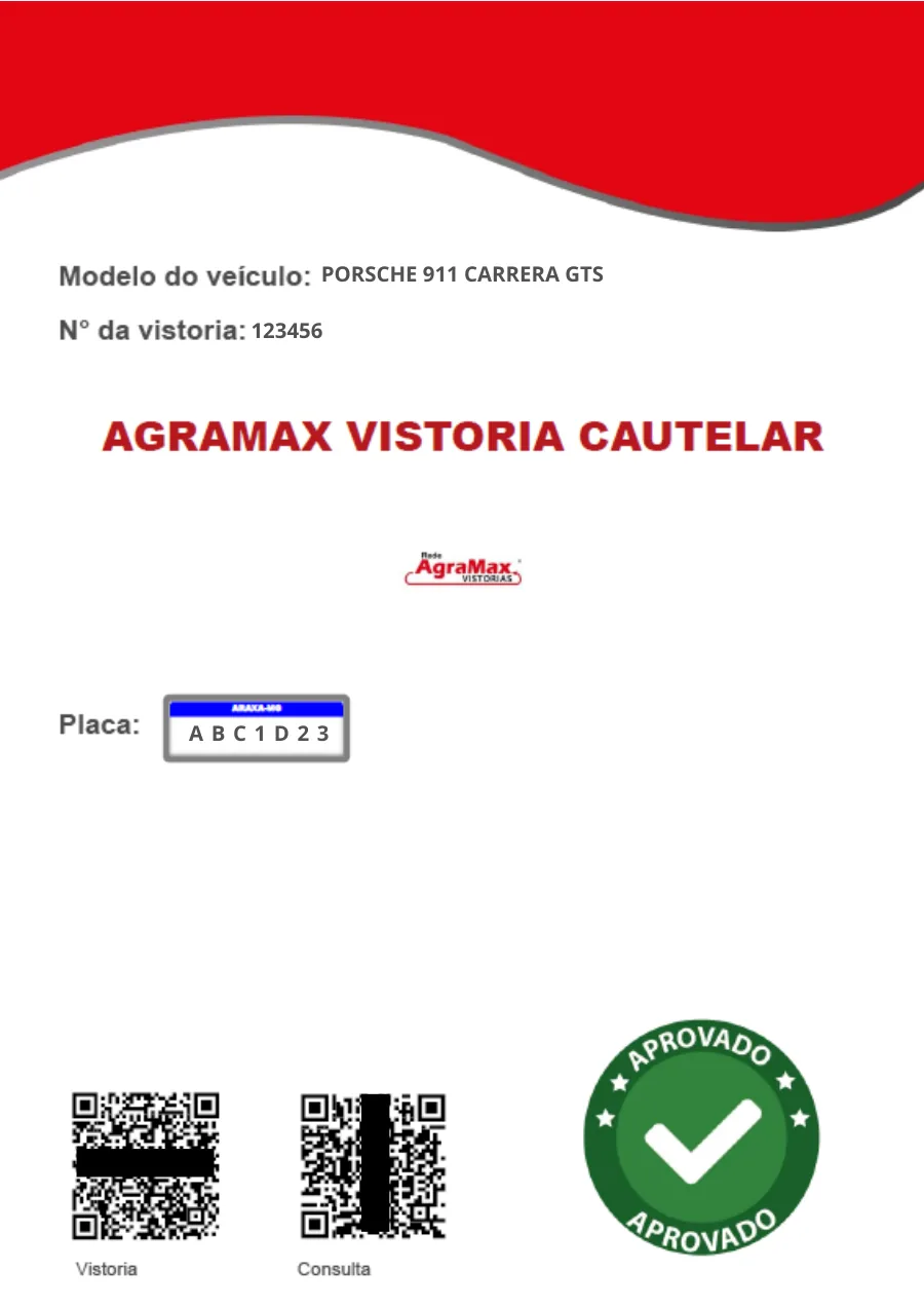 Capa do relatório modelo da Vistoria Cautelar AgraMax
