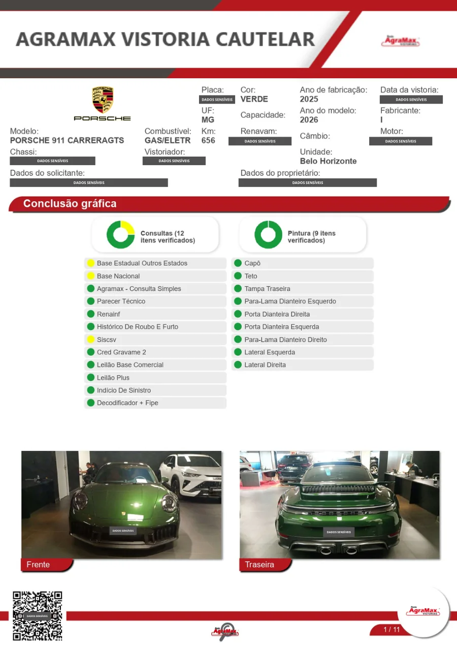Página real do relatório modelo da Vistoria Cautelar AgraMax